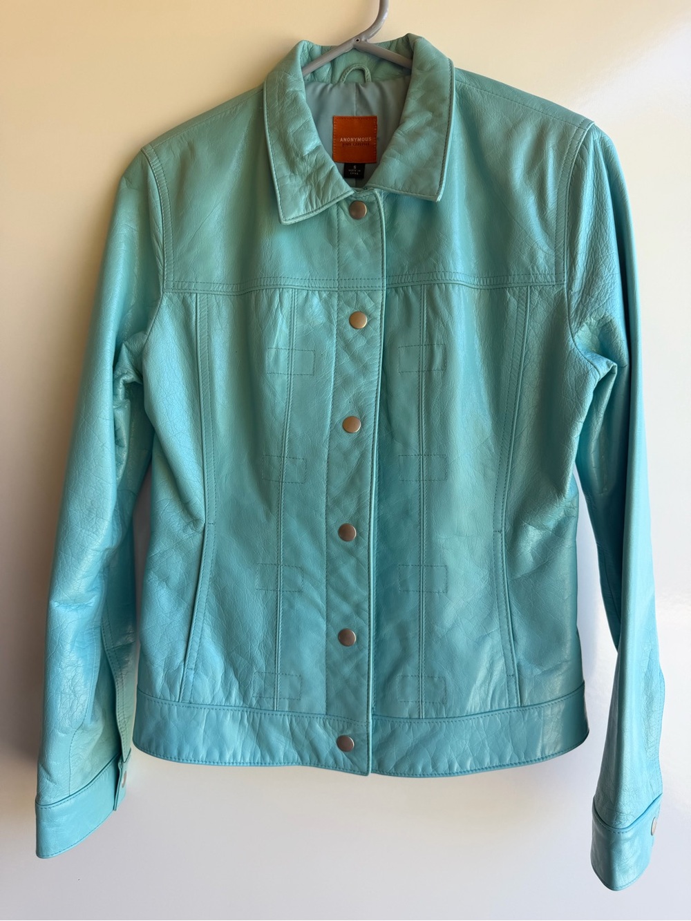 Anonymous John Carlise Tourquise Genuine Leather Snap-Front Jacket-size S